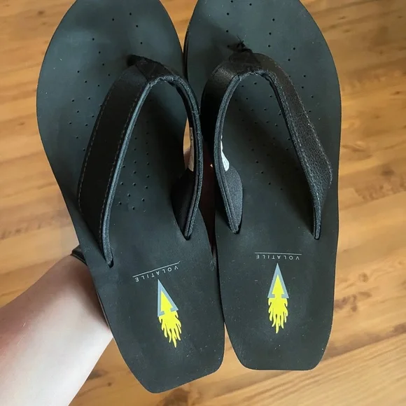 LIKE NEW w/Box Volatile Black Wedge Leather Platform Sandals - Picture 8 of 13